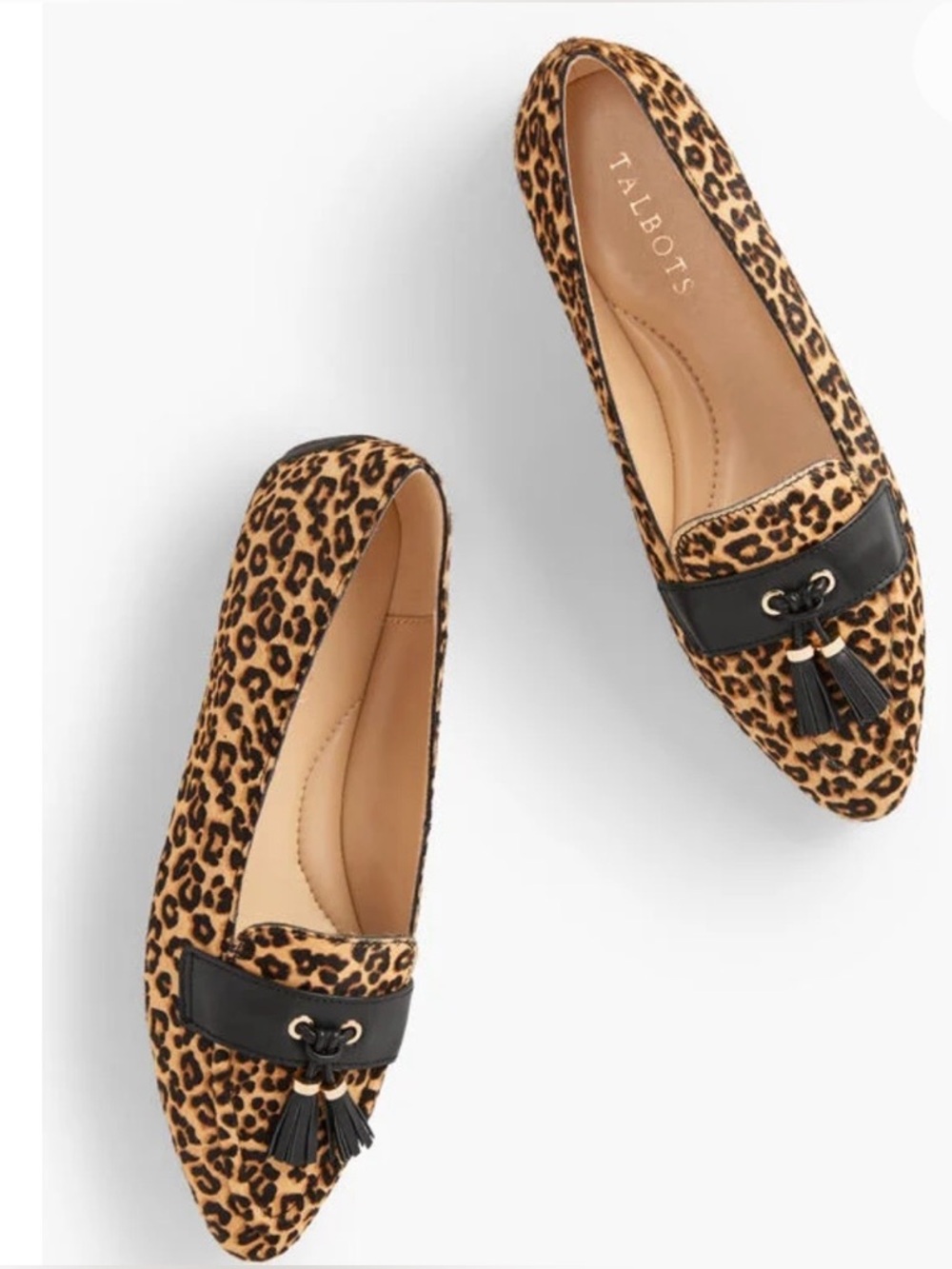 Talbots Francesca Calf Hair Leopard Print Driving Flats with Tassel